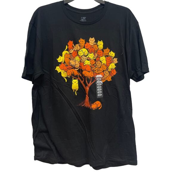 Threadless Other - New Threadless Mens Medium Kitty Cat Fall Leaves Tree Cotton Short Sleeve Tee